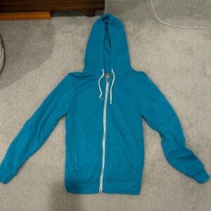 Alternative earth Teal zip up Hoodie with White Drawstrings